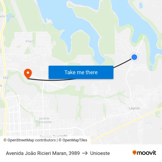Avenida João Ricieri Maran, 3989 to Unioeste map