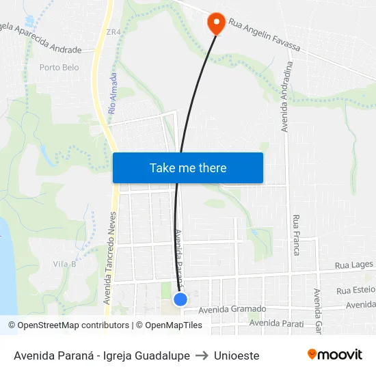 Avenida Paraná - Igreja Guadalupe to Unioeste map