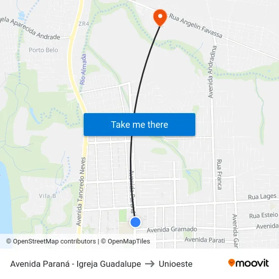 Avenida Paraná - Igreja Guadalupe to Unioeste map