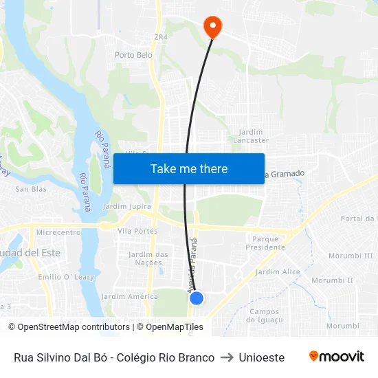 Rua Silvino Dal Bó - Colégio Rio Branco to Unioeste map