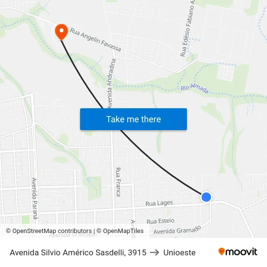 Avenida Silvio Américo Sasdelli, 3915 to Unioeste map