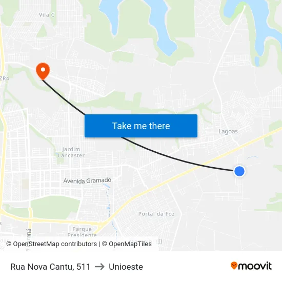 Rua Nova Cantu, 511 to Unioeste map