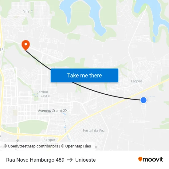 Rua Novo Hamburgo 489 to Unioeste map