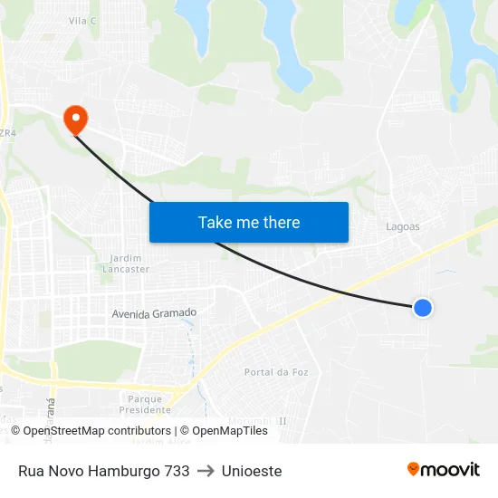 Rua Novo Hamburgo 733 to Unioeste map
