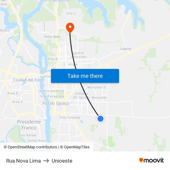 Rua Nova Lima to Unioeste map