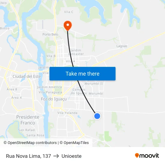 Rua Nova Lima, 137 to Unioeste map