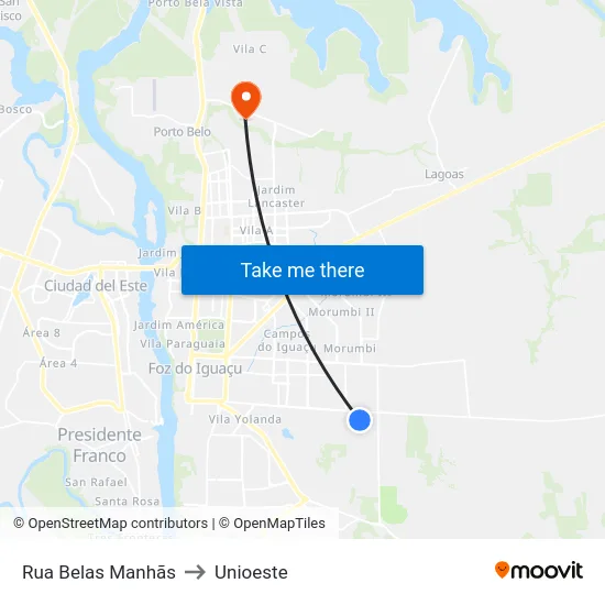 Rua Belas Manhãs to Unioeste map