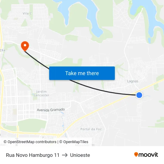 Rua Novo Hamburgo 11 to Unioeste map