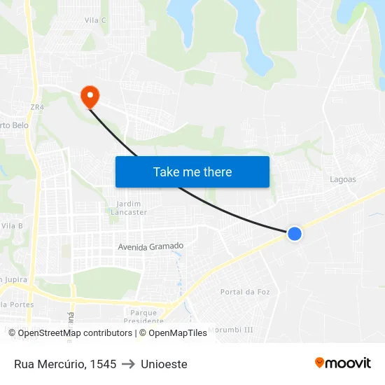Rua Mercúrio, 1545 to Unioeste map