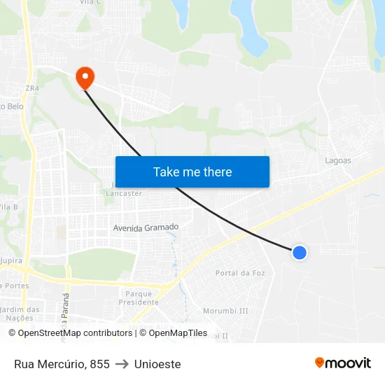 Rua Mercúrio, 855 to Unioeste map