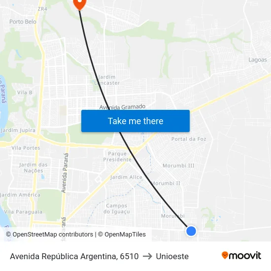 Avenida República Argentina, 6510 to Unioeste map