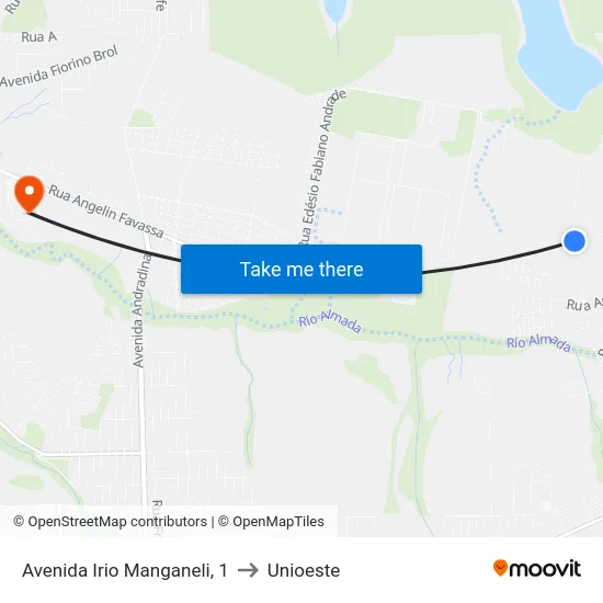 Avenida Irio Manganeli, 1 to Unioeste map