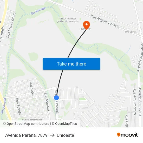 Avenida Paraná, 7879 to Unioeste map