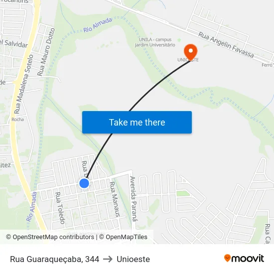 Rua Guaraqueçaba, 344 to Unioeste map