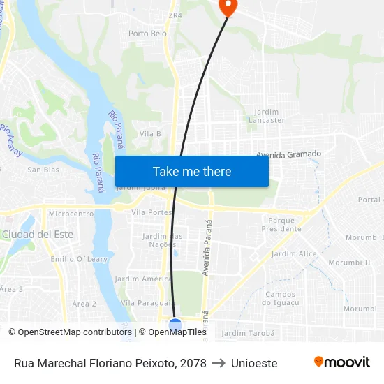 Rua Marechal Floriano Peixoto, 2078 to Unioeste map