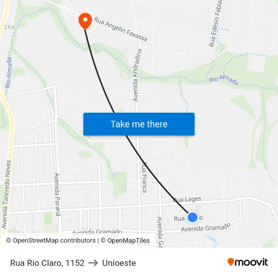 Rua Rio Claro, 1152 to Unioeste map