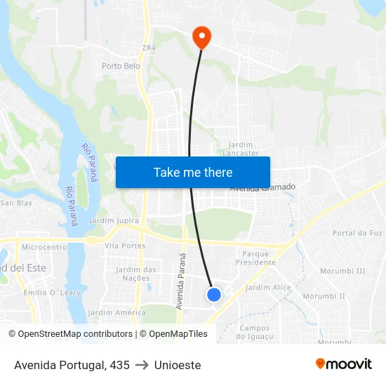 Avenida Portugal, 435 to Unioeste map