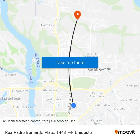 Rua Padre Bernardo Plate, 1448 to Unioeste map