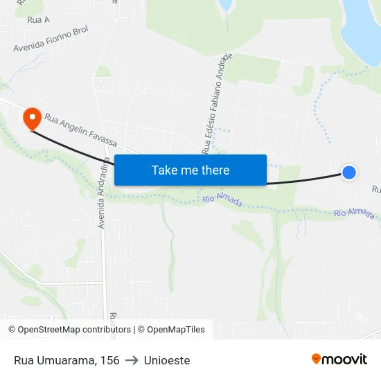 Rua Umuarama, 156 to Unioeste map