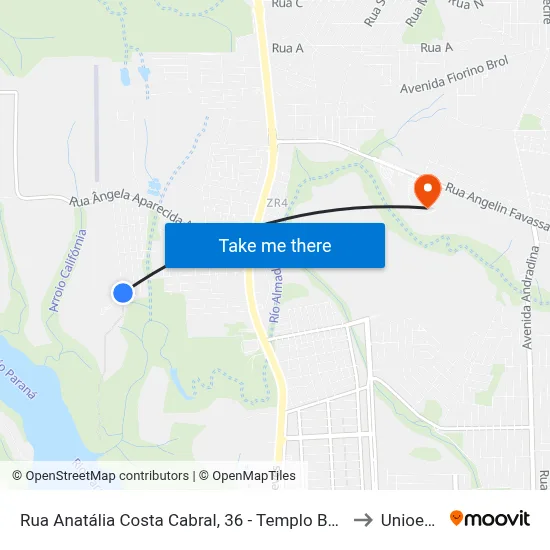 Rua Anatália Costa Cabral, 36 - Templo Budista to Unioeste map