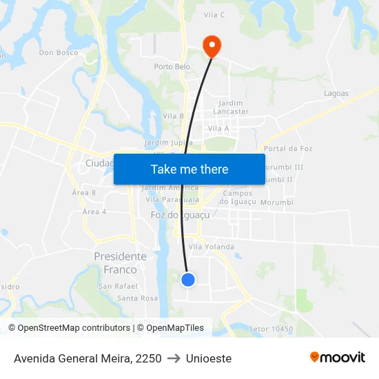 Avenida General Meira, 2250 to Unioeste map