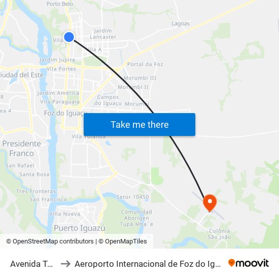 Avenida Tancredo Neves, 1774 to Aeroporto Internacional de Foz do Iguaçu / Cataratas (IGU) (Aeroporto Internacional de Foz do Igua map