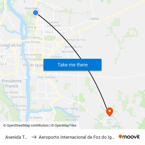 Avenida Tancredo Neves, 3510 to Aeroporto Internacional de Foz do Iguaçu / Cataratas (IGU) (Aeroporto Internacional de Foz do Igua map