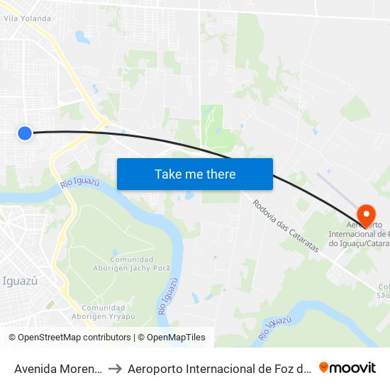Avenida Morenitas 1092 - Colégio Estadual J.K. to Aeroporto Internacional de Foz do Iguaçu / Cataratas (IGU) (Aeroporto Internacional de Foz do Igua map