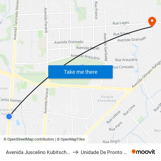 Avenida Juscelino Kubitscheck, 3287-3375 to Unidade De Pronto Atendimento map