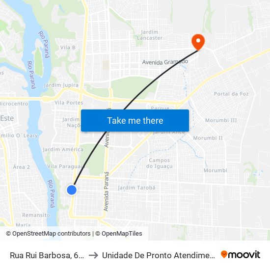 Rua Rui Barbosa, 627 to Unidade De Pronto Atendimento map