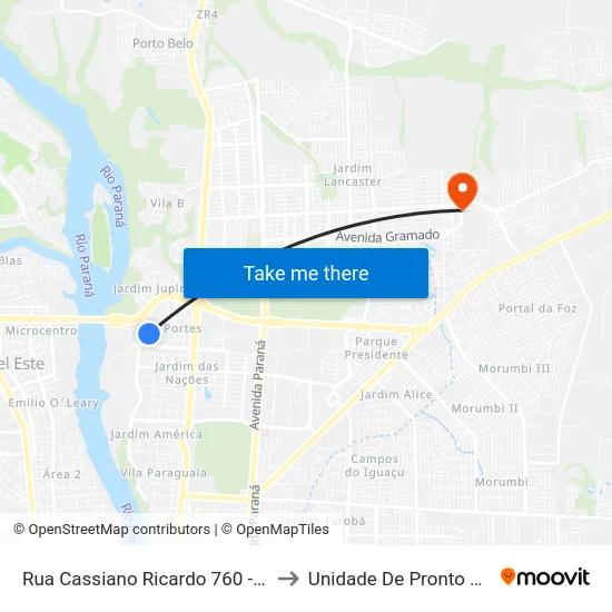 Rua Cassiano Ricardo 760 - Terminal Ponte to Unidade De Pronto Atendimento map