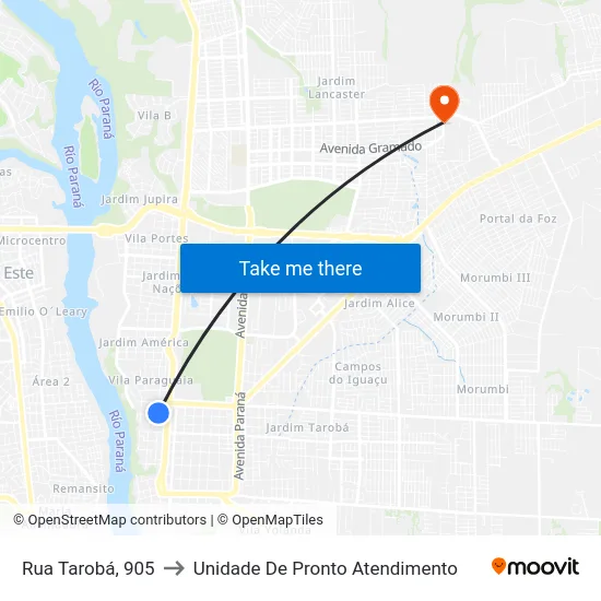 Rua Tarobá, 905 to Unidade De Pronto Atendimento map