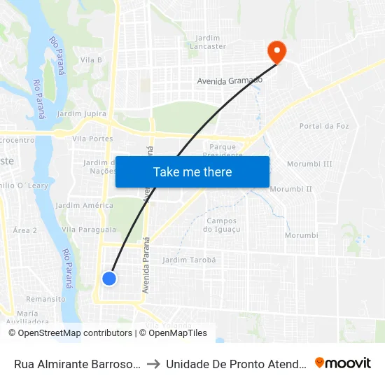 Rua Almirante Barroso, 1550 to Unidade De Pronto Atendimento map