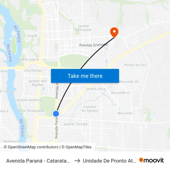 Avenida Paraná - Cataratas Jl Shopping to Unidade De Pronto Atendimento map