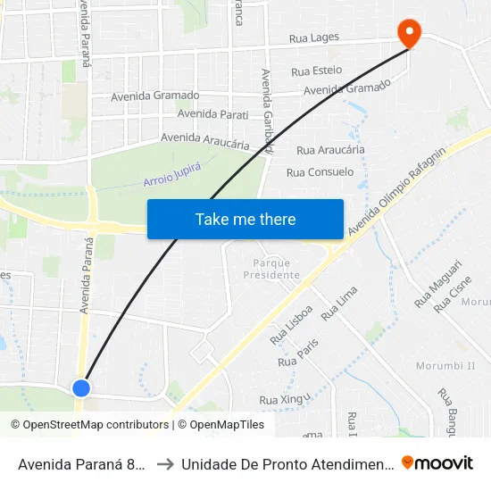 Avenida Paraná 810 to Unidade De Pronto Atendimento map