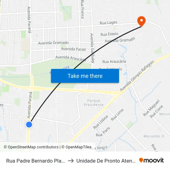 Rua Padre Bernardo Plate, 1610 to Unidade De Pronto Atendimento map