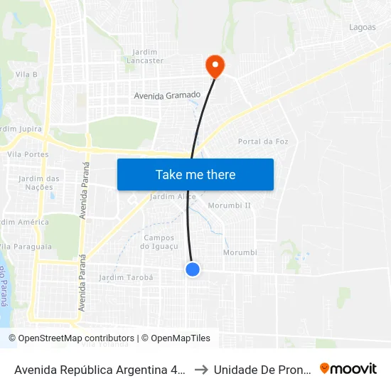 Avenida República Argentina 4285 - Viação Gato Branco to Unidade De Pronto Atendimento map