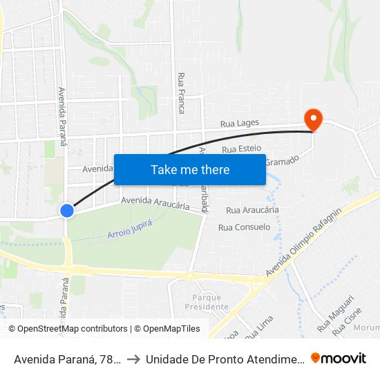 Avenida Paraná, 7848 to Unidade De Pronto Atendimento map