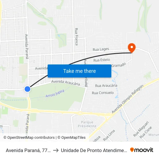 Avenida Paraná, 7786 to Unidade De Pronto Atendimento map