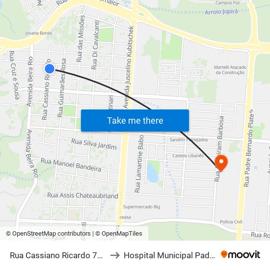 Rua Cassiano Ricardo 760 - Terminal Ponte to Hospital Municipal Padre Germano Lauck map