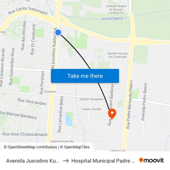 Avenida Juscelino Kubitscheck, 27 to Hospital Municipal Padre Germano Lauck map