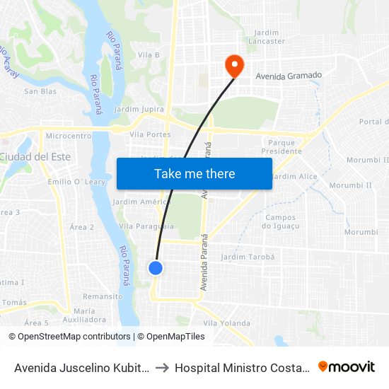 Avenida Juscelino Kubitscheck 19 to Hospital Ministro Costa Cavalcanti map