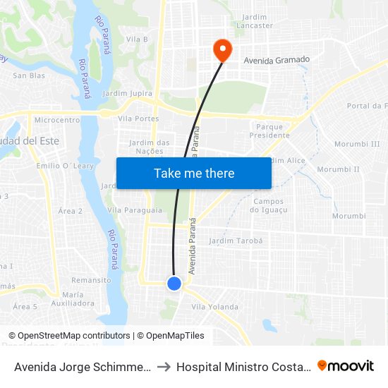 Avenida Jorge Schimmelpfeng 725 to Hospital Ministro Costa Cavalcanti map