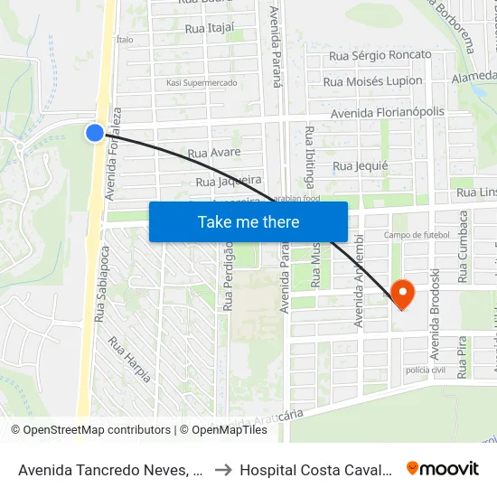 Avenida Tancredo Neves, 1774 to Hospital Costa Cavalcanti map