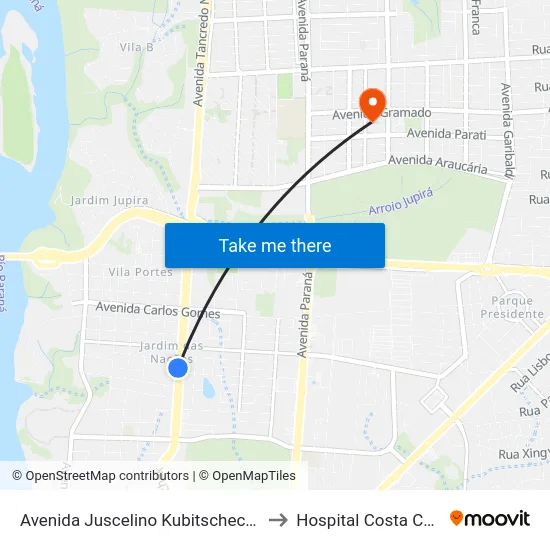 Avenida Juscelino Kubitscheck, 3287-3375 to Hospital Costa Cavalcanti map