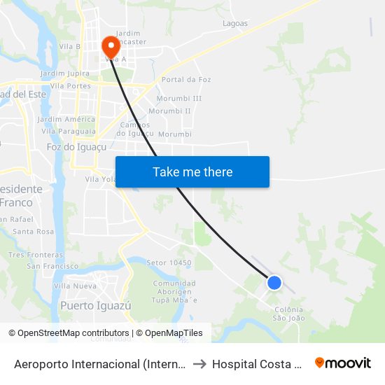 Aeroporto Internacional (International Airport) to Hospital Costa Cavalcanti map