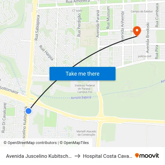 Avenida Juscelino Kubitscheck, 27 to Hospital Costa Cavalcanti map