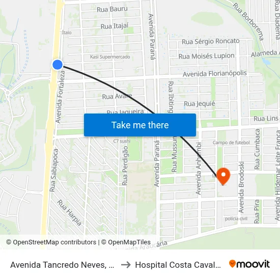 Avenida Tancredo Neves, 1994 to Hospital Costa Cavalcanti map