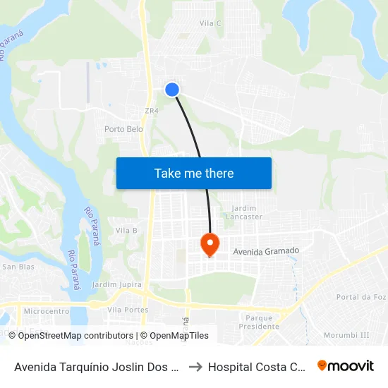 Avenida Tarquínio Joslin Dos Santos 3522 to Hospital Costa Cavalcanti map