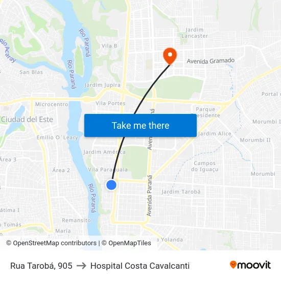 Rua Tarobá, 905 to Hospital Costa Cavalcanti map